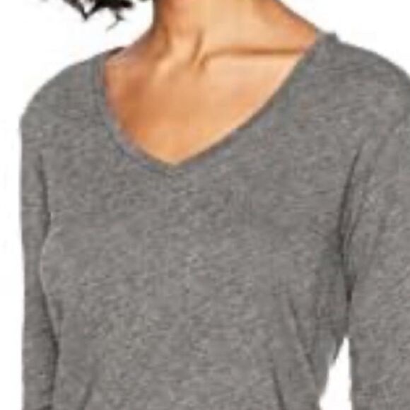Stateside Supima Slub Jersey Long Sleeve V-Neck in Heather Grey NWT - Picture 2 of 3